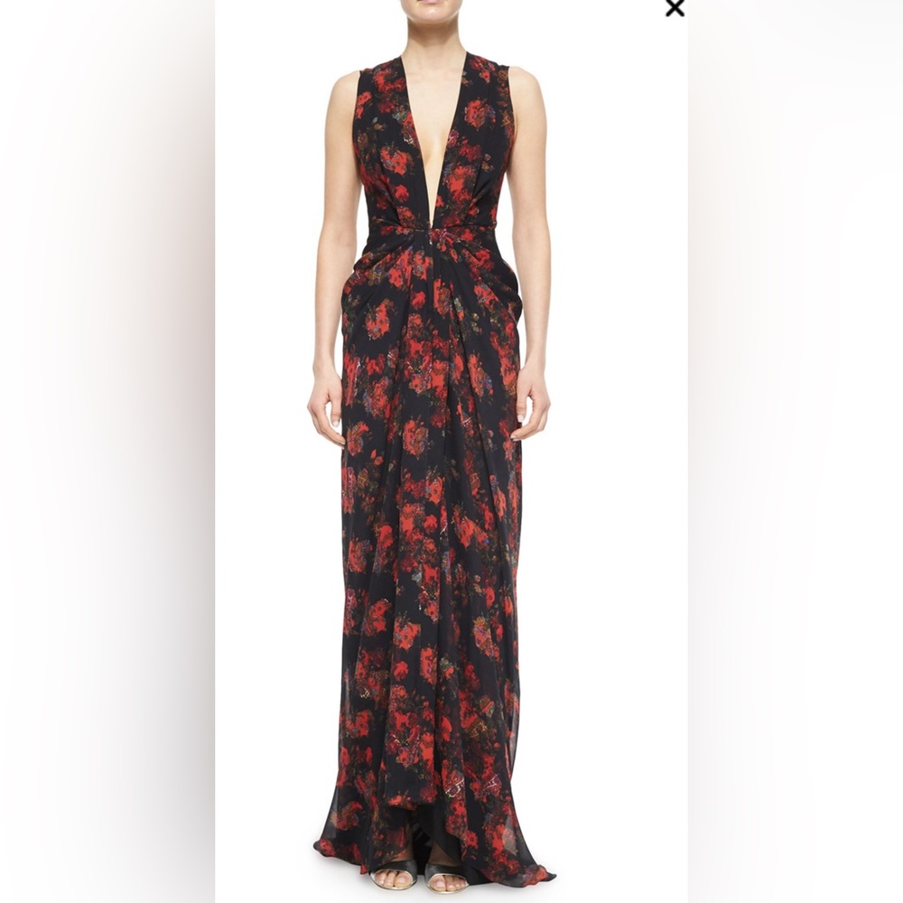Thakoon plunging neckline floral gown